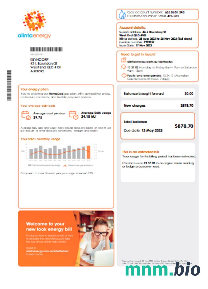 Alinta energy gas rachunek za usługi komunalne, strona 1